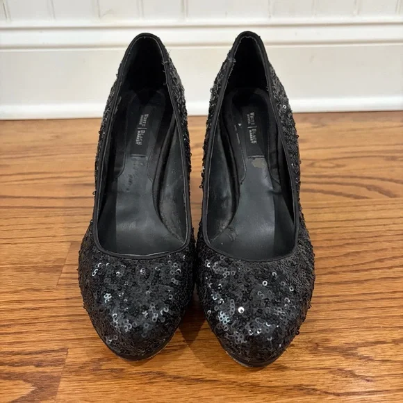 WHBM Sequined Black Stiletto Platform Pumps - Picture 4 of 8